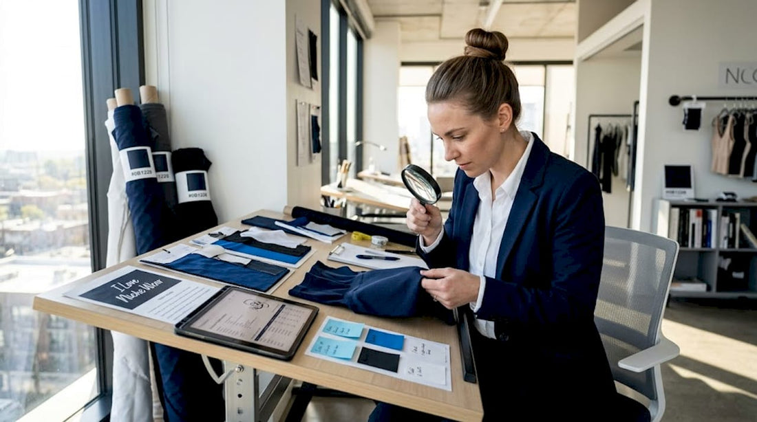 Engineer examining shapewear fabrics in studio
