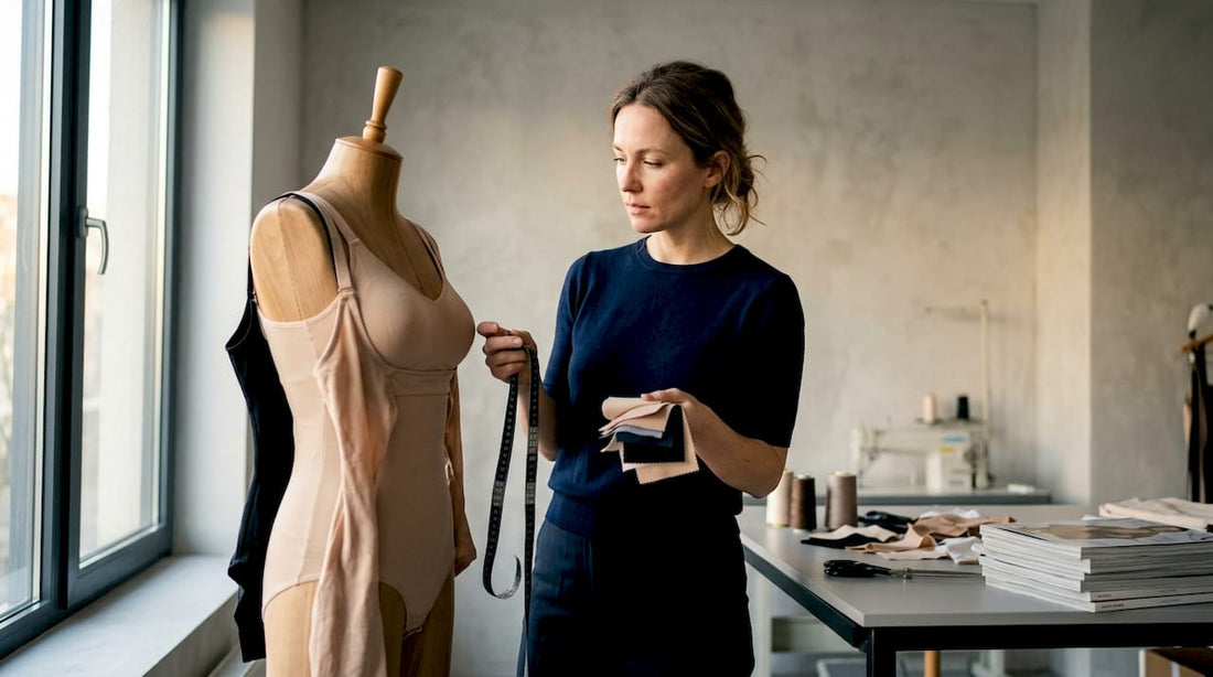 Fashion designer reviewing shapewear compression garments