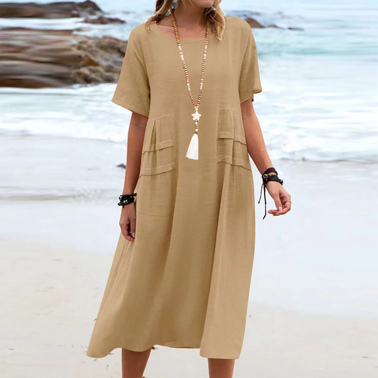 Easy Breezy Cotton Linen Midi Dress for Effortless Summer Days