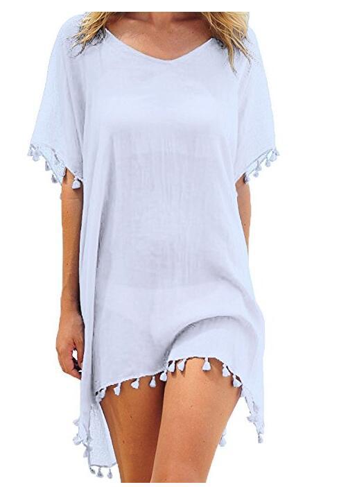 Boho Fringed Beach Blouse with Cute Pom Pom Detail
