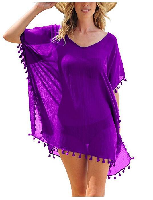 Boho Fringed Beach Blouse with Cute Pom Pom Detail