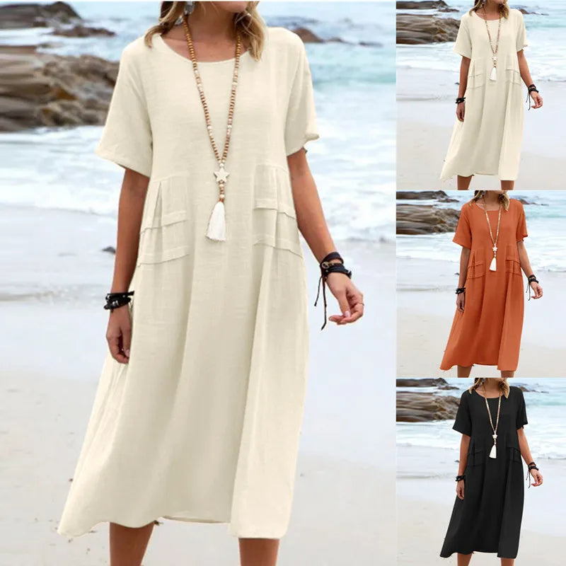 Easy Breezy Cotton Linen Midi Dress for Effortless Summer Days