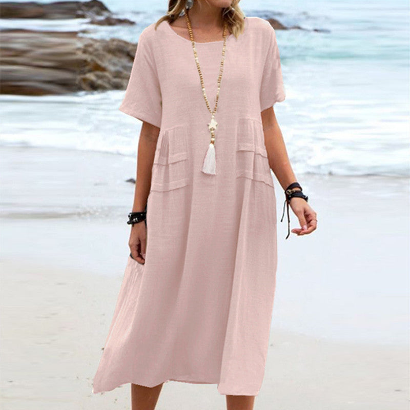Easy Breezy Cotton Linen Midi Dress for Effortless Summer Days