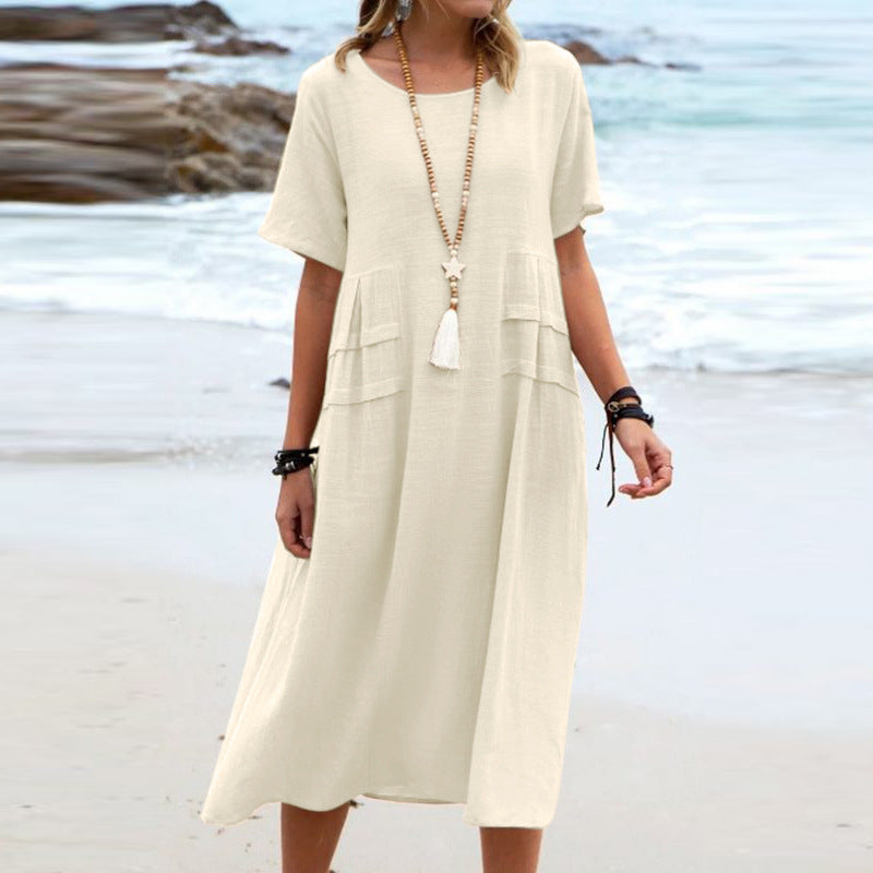 Easy Breezy Cotton Linen Midi Dress for Effortless Summer Days