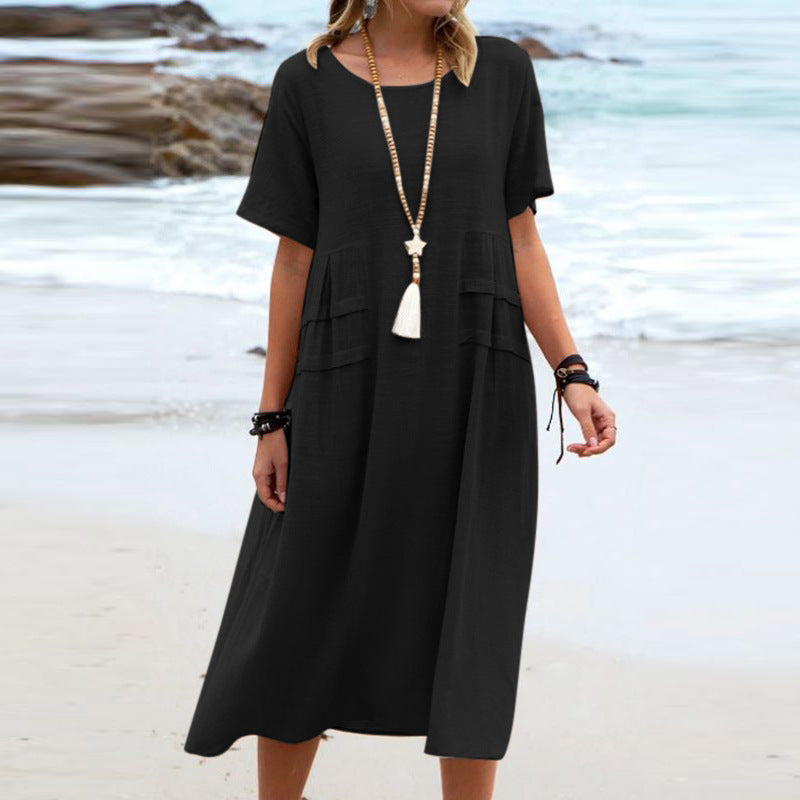 Easy Breezy Cotton Linen Midi Dress for Effortless Summer Days