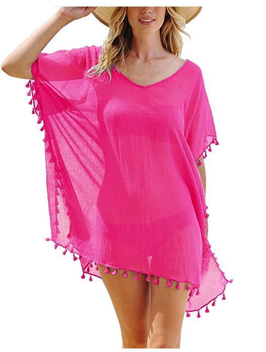 Boho Fringed Beach Blouse with Cute Pom Pom Detail