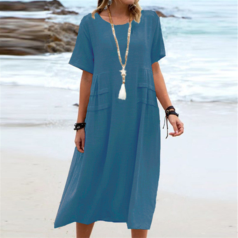 Easy Breezy Cotton Linen Midi Dress for Effortless Summer Days