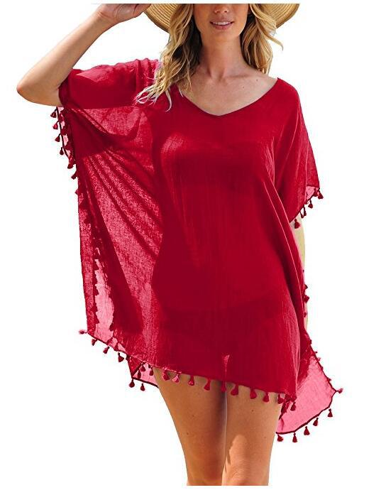 Boho Fringed Beach Blouse with Cute Pom Pom Detail