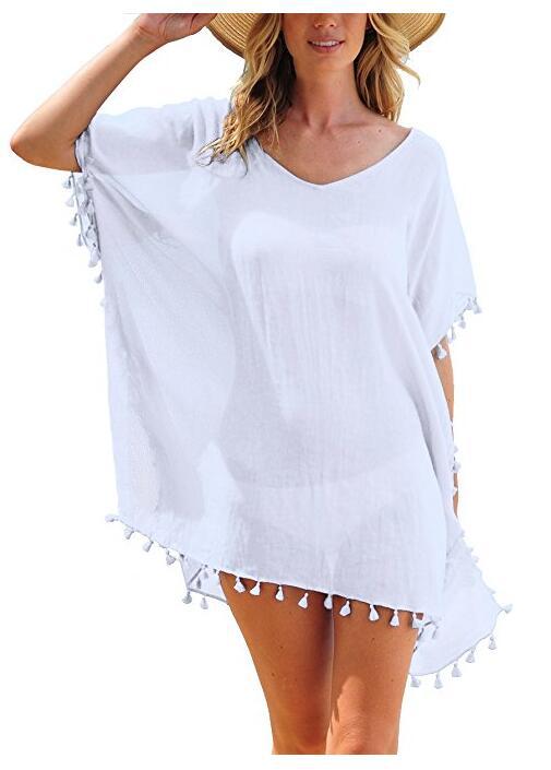 Boho Fringed Beach Blouse with Cute Pom Pom Detail