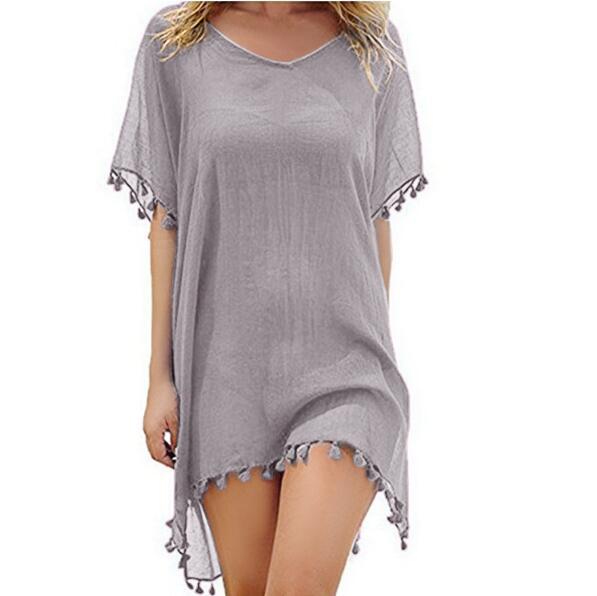 Boho Fringed Beach Blouse with Cute Pom Pom Detail