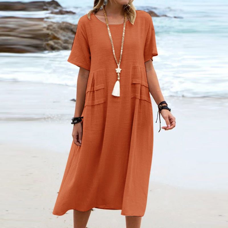 Easy Breezy Cotton Linen Midi Dress for Effortless Summer Days