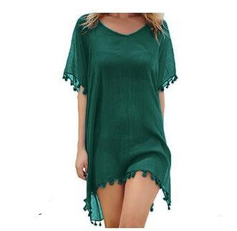 Boho Fringed Beach Blouse with Cute Pom Pom Detail