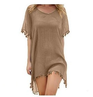Boho Fringed Beach Blouse with Cute Pom Pom Detail