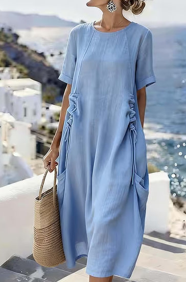Easy Breezy Cotton Linen Midi Dress for Effortless Summer Days